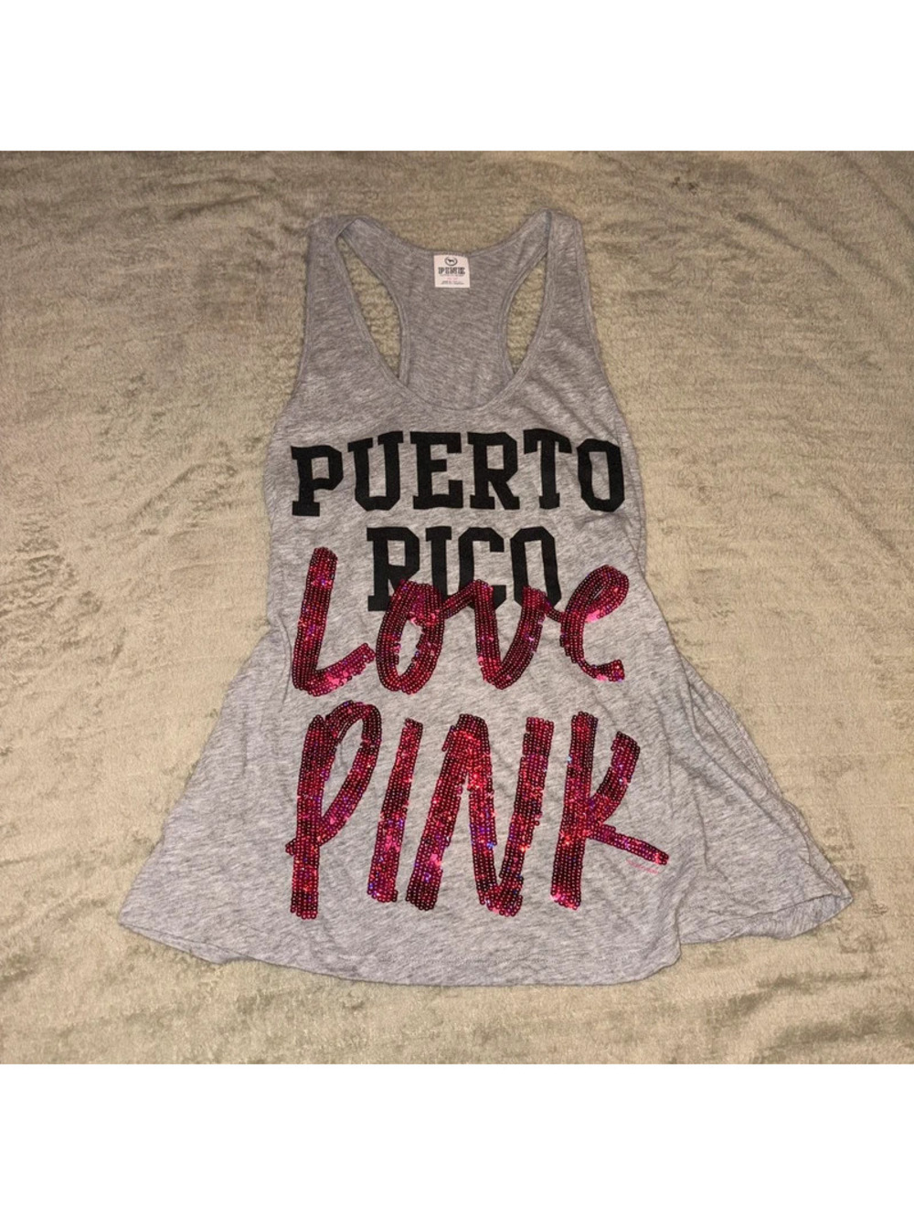 Gray Victoria’s Secret Pink Love Puerto Rico Sequined Y2K Tank Top